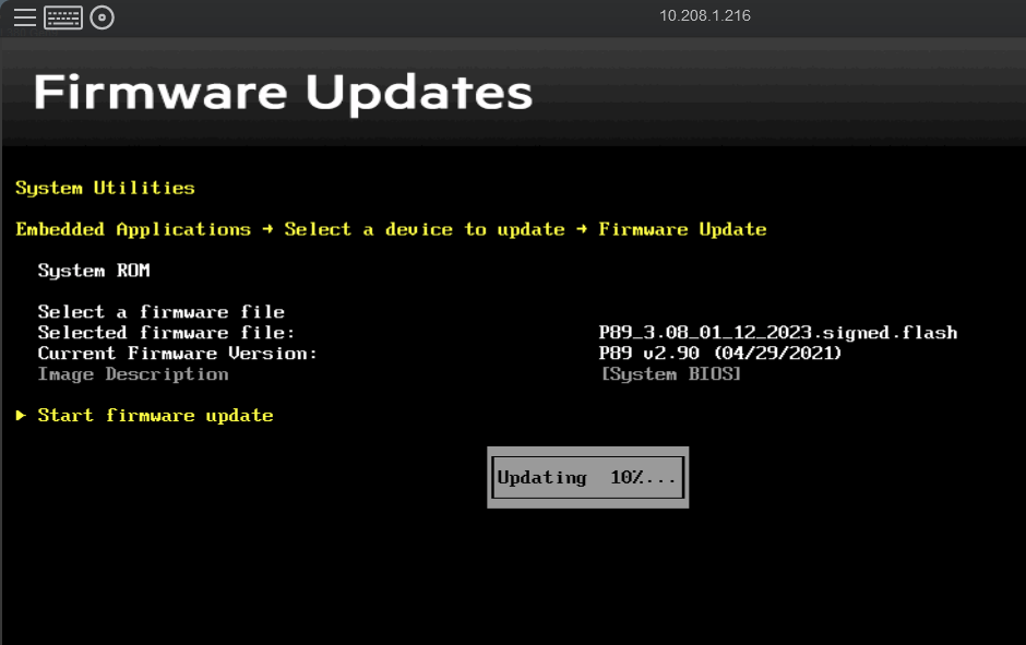 Updating BIOS on HPE 380 Gen9 to newest version P89_3.08_01_12_2023