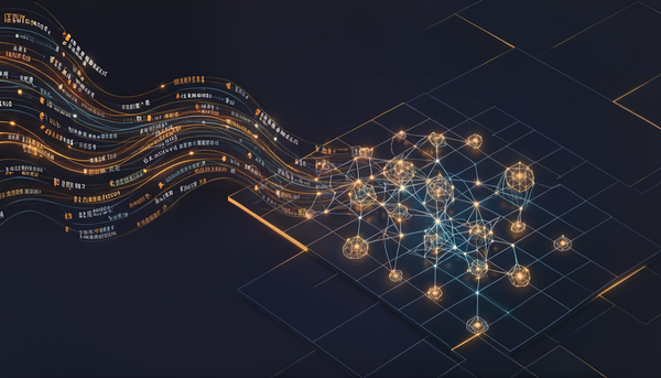 Abstract data streams flowing into a neural-network grid